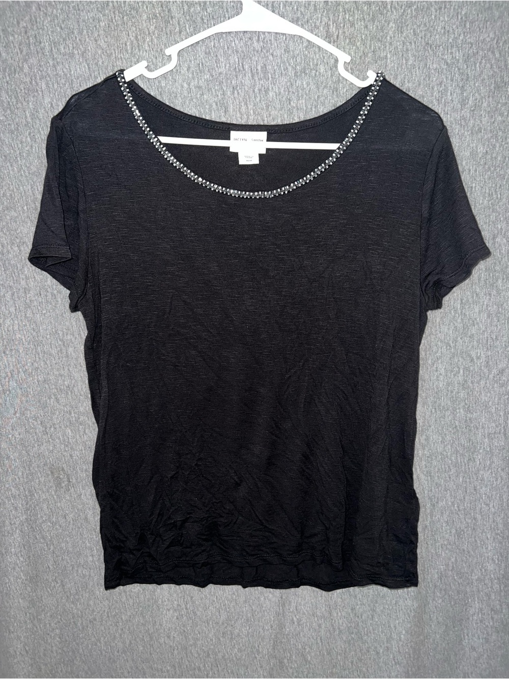 Jaclyn Smith Black Crystal-Trim Scoop Neck Top